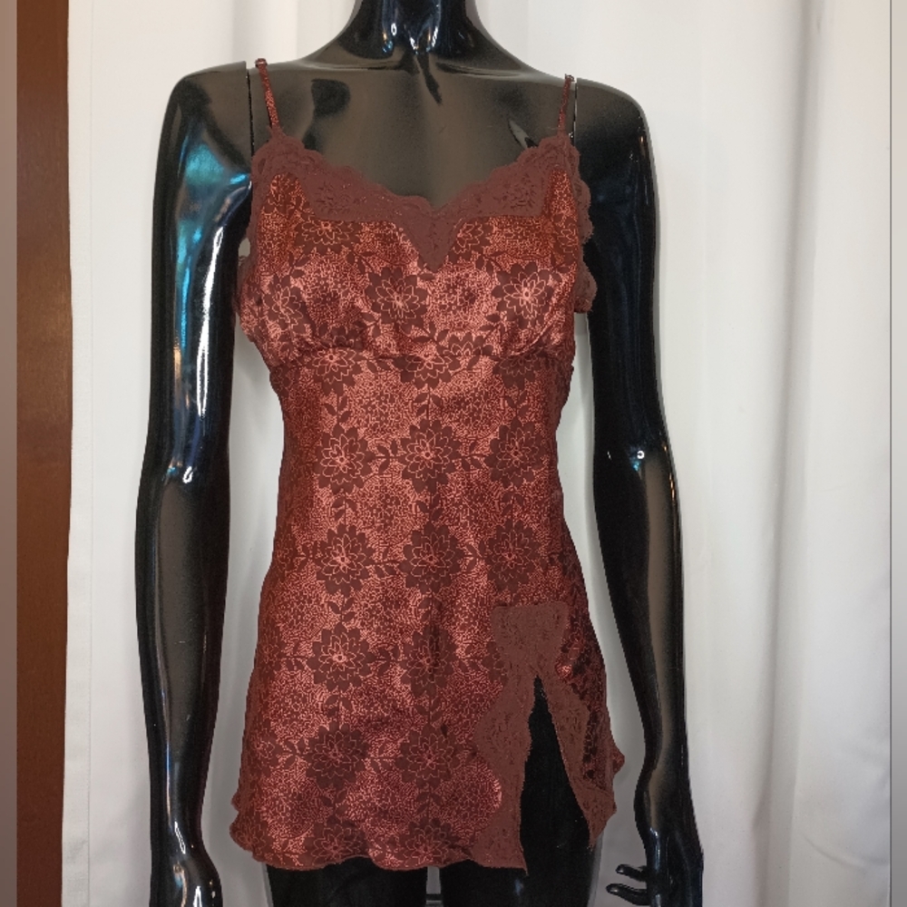 Self Esteem Y2K Fairy Lace Trim Babydoll Tank Top Large Romantic Coquette Maroon - Picture 2 of 10
